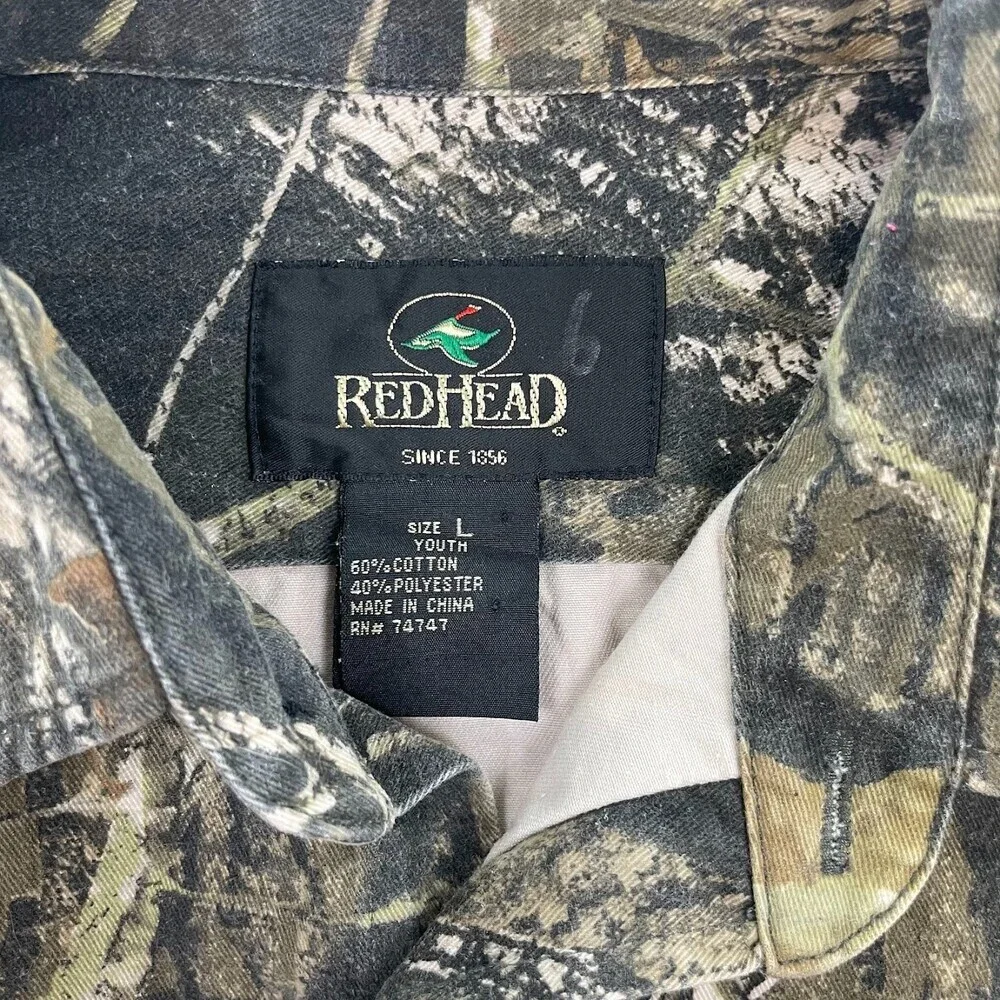 Red Head Bass Pro Shops Camouflage Hunting Shirt Real Tree ButtonUp Size Youth L
